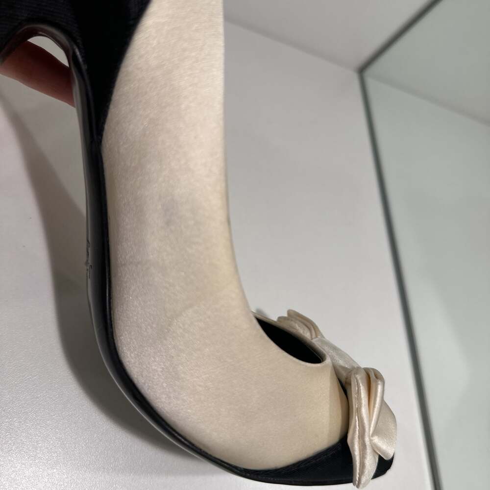 J.Crew Black Cream Two-Tone Stiletto Heel Bow Pointed Toe Pumps 8.5 - Picture 10 of 12